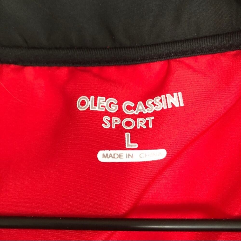 Oleg Cassini Sport Red Quilted Black Sleeveless Windbreaker Vest Jacket Large - Picture 2 of 10